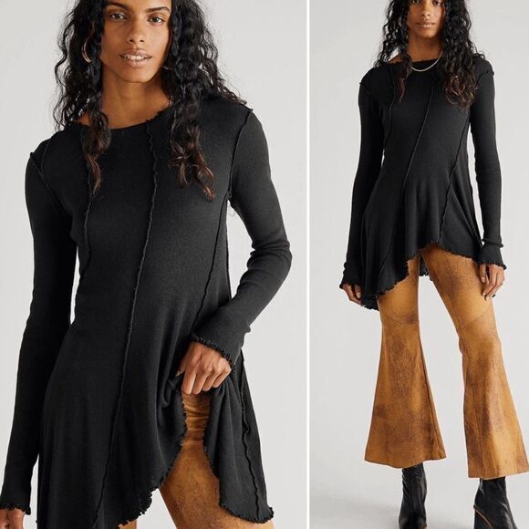 Free People Care Full Swing Asymmetrical Tunic - Black- Size Large - Picture 1 of 12